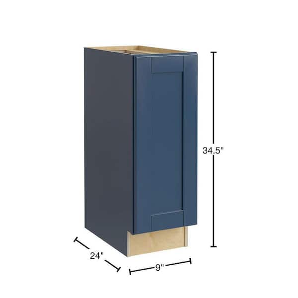 Washington Vessel Blue Plywood Shaker Assembled Base Kitchen Cabinet FH Soft Close Right 9 in W x 24 in D x 34.5 in H