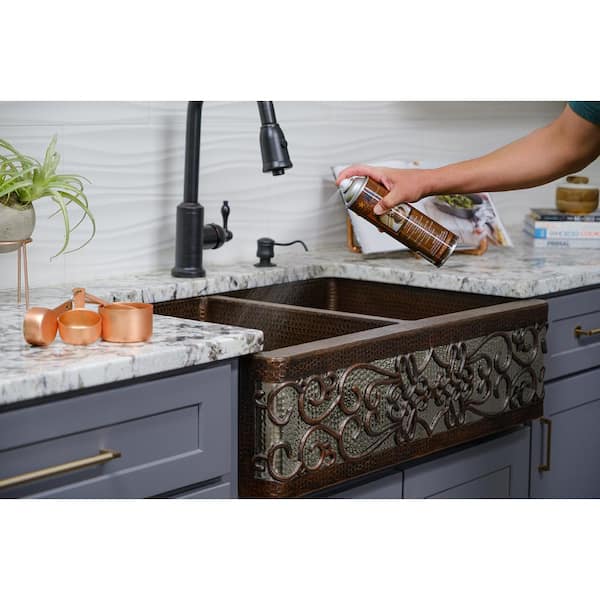 Farmhouse/Apron-Front Hammered Copper 33 in. 0-Hole Single Bowl Kitchen Sink in Antique Copper and Drain