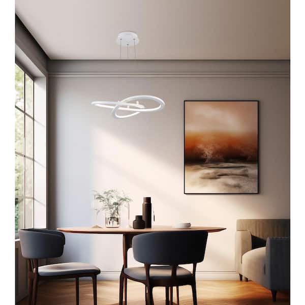 21 in. Integrated LED White Ringed Modern Pendant Light Fixture