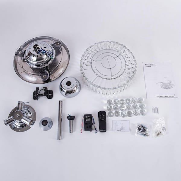 Broxburne 36 in. Modern Chrome Retractable 3-Blade Crystal Ceiling Fan with Light Kit and Remote Control