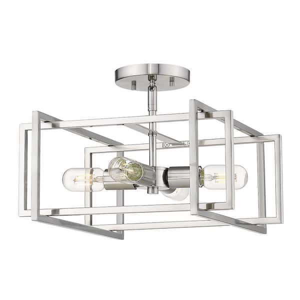 Tribeca 15.5 in. 4-Light Pewter with Pewter Accents Semi-Flush Mount