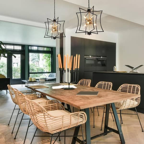 20.5 in. 6-Light Black Kitchen Island Pendant Light, Modern Dining Room Cage Chandelier, Dark Gold Sputnik Chandelier
