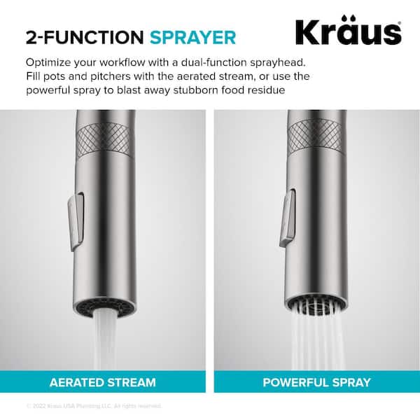 Oletto Modern Industrial Pull-Down Single Handle Kitchen Faucet in Spot Free Stainless Steel