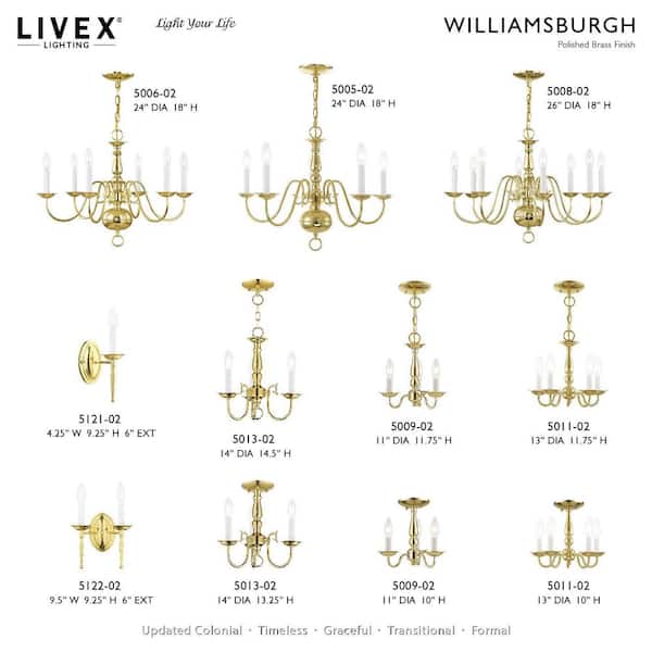 Williamsburgh 6 Light Polished Brass Chandelier