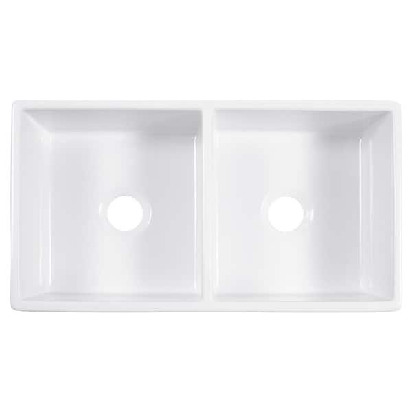 Turner 33 in. Undermount Farmhouse Double Bowl Crisp White Fireclay Kitchen Sink