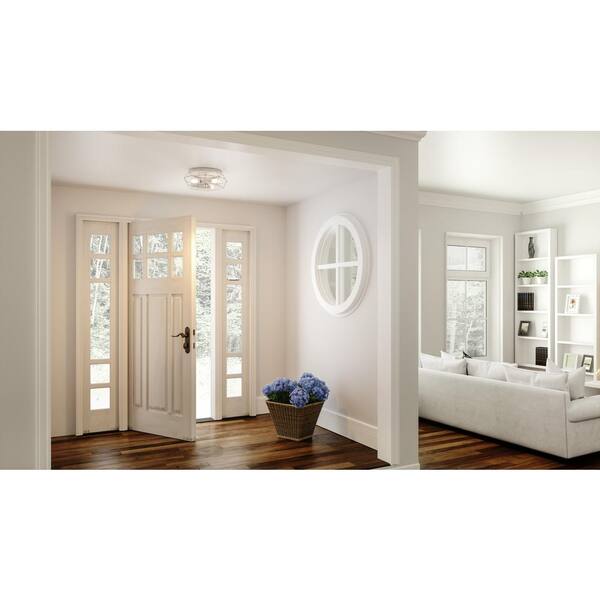 Farragut 13.75 in. 3-Light Antique White Semi-Flush Mount with Clear Water Glass