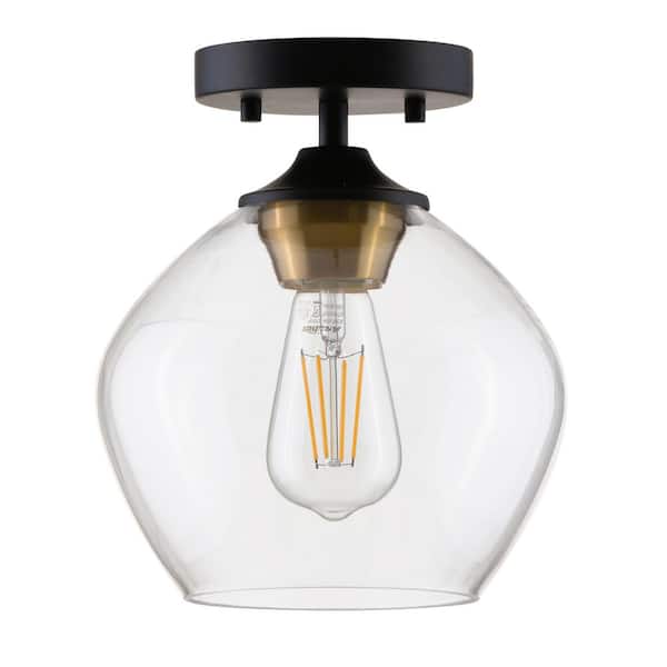 Ancona 1-Light Black Semi-Flush Mount with Clear Glass Shade