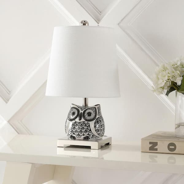 Justina 16 in. Black/White Ceramic Mini LED Table Lamp