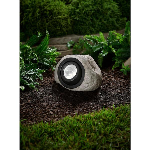 30 Lumens Gray Integrated LED Outdoor Solar Rock Spotlight with Adjustable Lamp Head