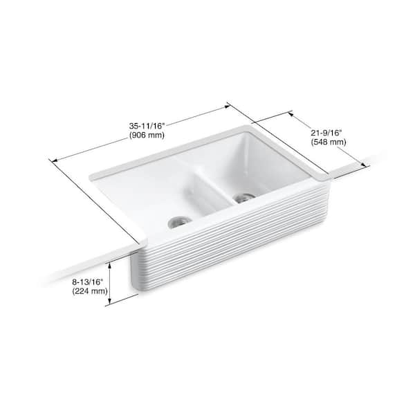 Whitehaven Undermount Farmhouse Apron Front Cast Iron 36 in. Double Bowl Smart Divide Kitchen Sink White Hayridge Design
