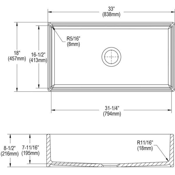 Burnham White Fireclay 33 in. Single Bowl Farmhouse Apron Kitchen Sink