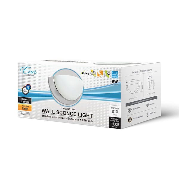 11 in. Brushed Nickel Sconce with Acid-Etched Glass Lens