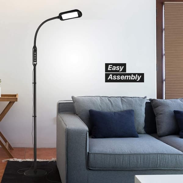 Litespan 56 in. Black 2-in-1 LED Arc Desk and Floor Lamp with Adjustable Gooseneck