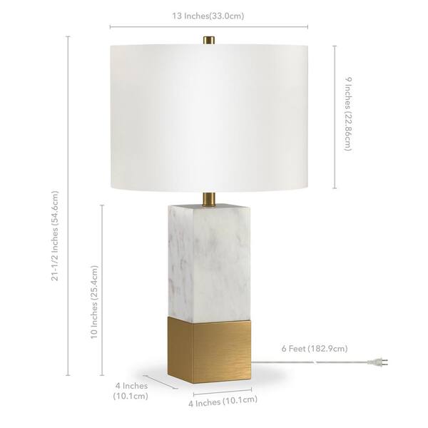 Lena 21-1/2 in. Golden Brass Table Lamp with Carrara Style Marble