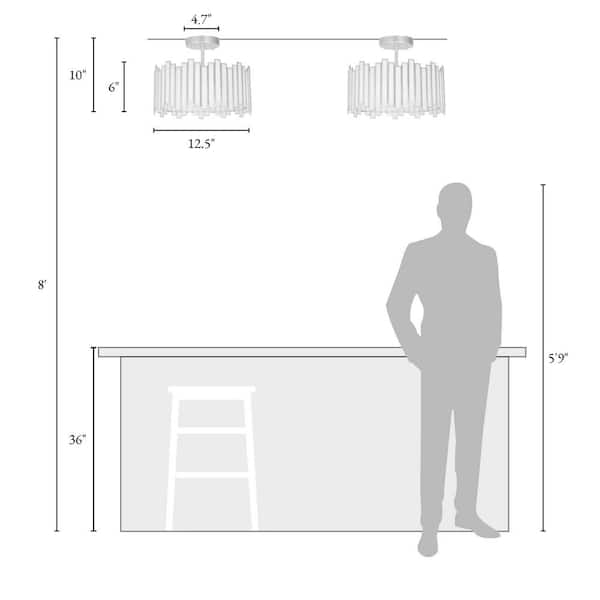 Modern 13 in. 3-Light Gold Drum Semi-Flush Mount with White Stained Glass Shade