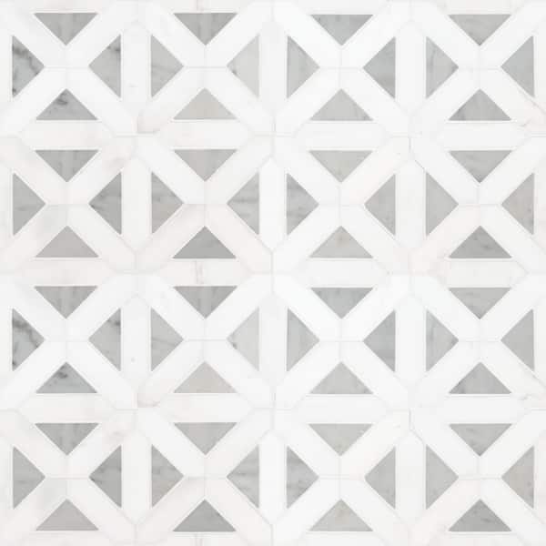 Bianco Dolomite Geometrica 12 in. x 12 in. x 10 mm Polished Marble Mosaic Tile (10 sq. ft./case)