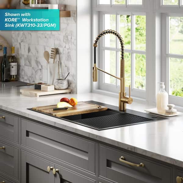 Oletto Commercial Style Single Handle Pull Down Kitchen Faucet in Brushed Brass