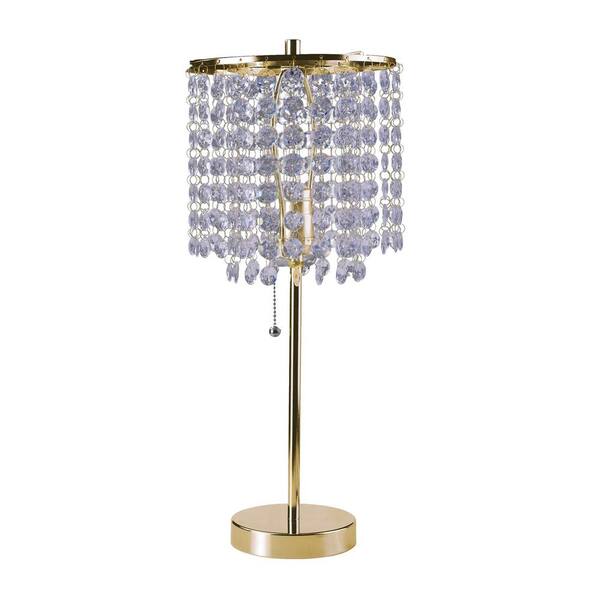 20.25 in. Gold Standard Light Bulb Bedside Table Lamp with Clear Crystal Shade