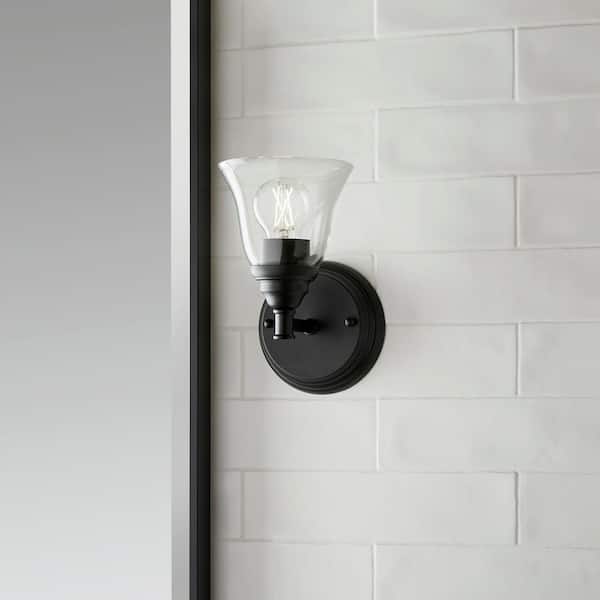 Marsden 5.5 in. 1-Light Matte Black Transitional Wall Sconce with Clear Glass Shade