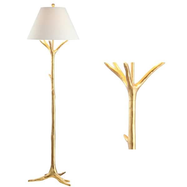 Arbor 63.5 in. Gold Leaf Faux Bois Resin LED Floor Lamp