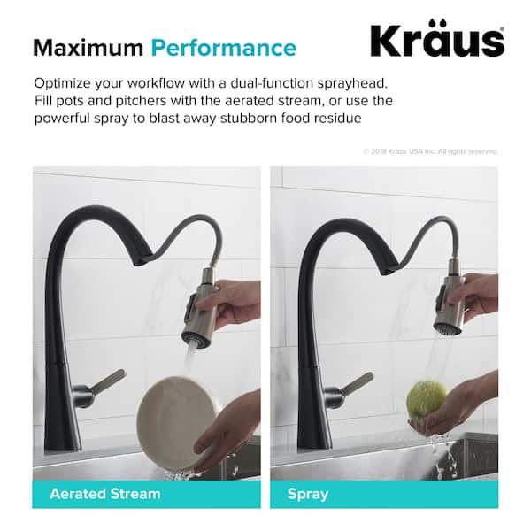 Nolen Single-Handle Pull-Down Sprayer Kitchen Faucet with Dual Function Sprayer in Spot Free Stainless Steel/Matte Black