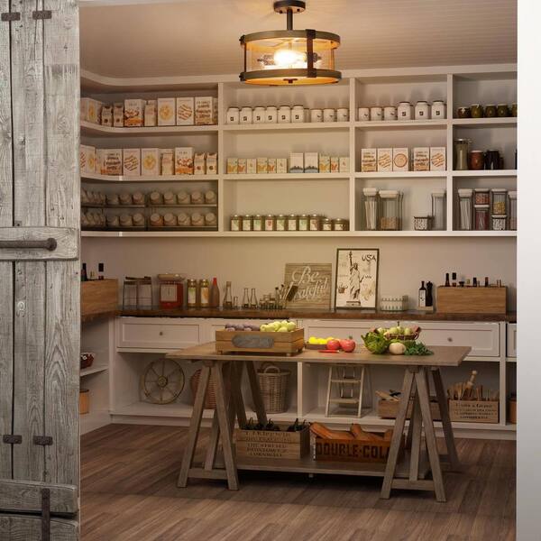 Drum Semi Flush Mount 2-Light Black Modern Bedroom Ceiling Lighting with Round Seedy Glass and Wood Grain Finish