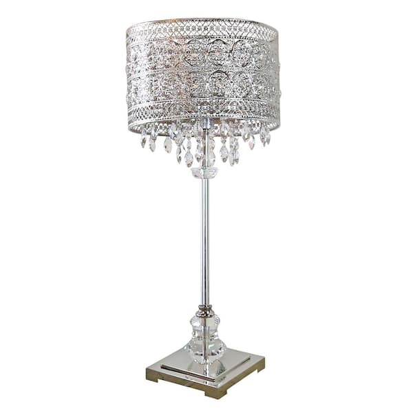 Brielle 28.75 in. Silver Table Lamp with Polished Nickel and Crystal Shade