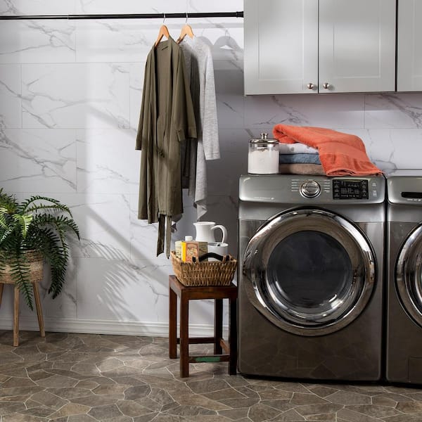 25.6 in. L x 14.8 in. W Carrara Marble No Grout Vinyl Wall Tile (21 sq. ft./case)