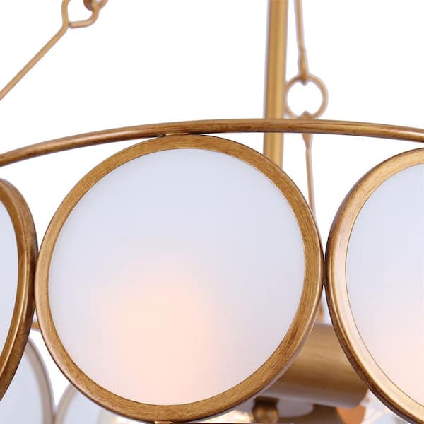 3-Light Antique Gold Modern Pendant Light, Frosted Glass Round Chandelier, Transitional Dining Room Drum Chandelier