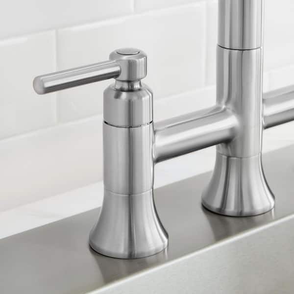 Pritchard Two-Handle Spring Neck Pull-Down Sprayer Bridge Kitchen Faucet in Stainless Steel