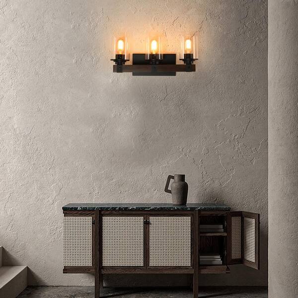 Farmhouse 3-Light Walnut and Black Vanity Lights Wall Sconce