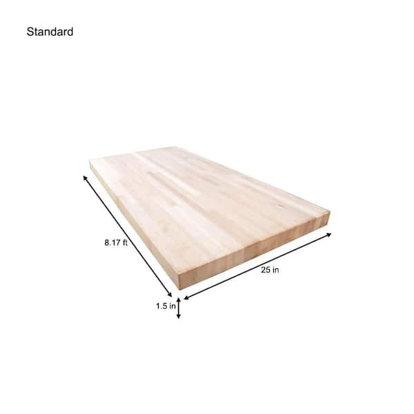 8 ft. L x 25 in. D Unfinished Maple Solid Wood Butcher Block Countertop With Eased Edge
