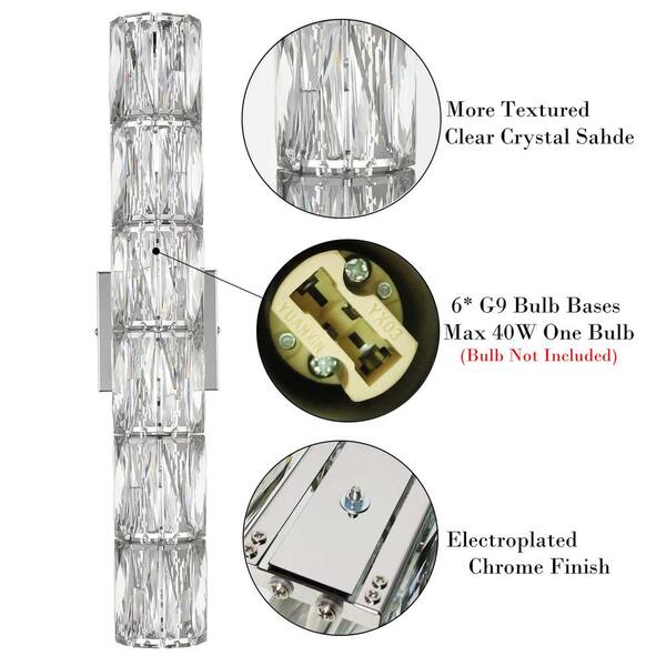 7.8 in. 6-Light Chrome Modern Wall Sconce with Standard Shade