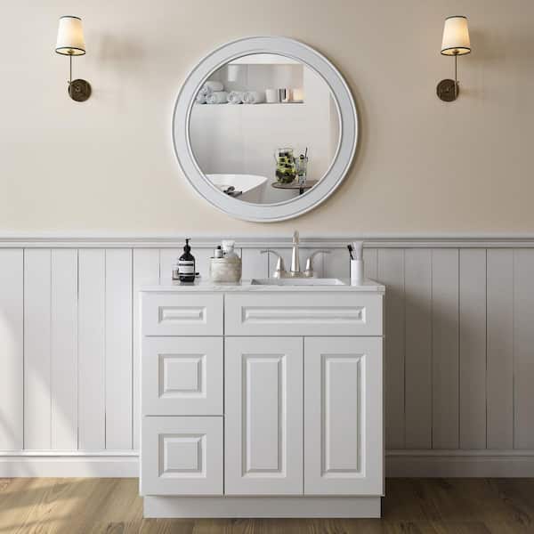 36 in. W x 21 in. D x 34.5 in. H in Shaker White Plywood Ready to Assemble Floor Vanity Sink Base Kitchen Cabinet