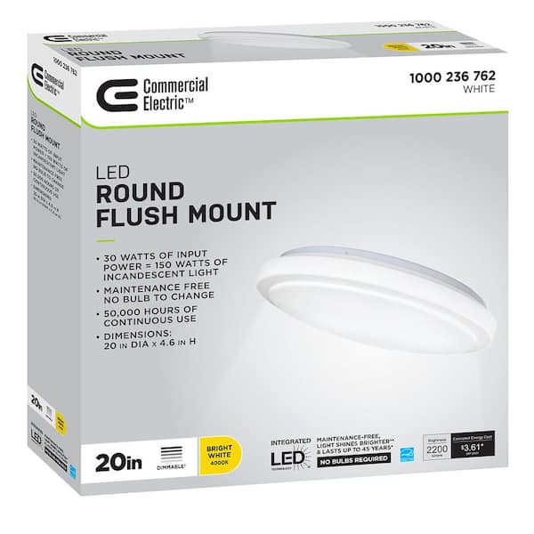20 in. Round Dimmable LED Flush Mount Ceiling Light 2200 Lumens 4000K Bright White (8-Pack)