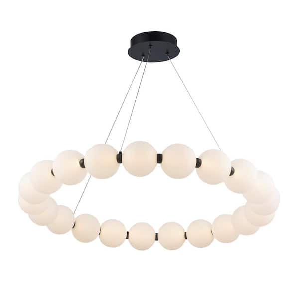 Ellington 33 in. Dimmable Integrated LED Black Chandelier Light Fixture with Acrylic Globe Shades