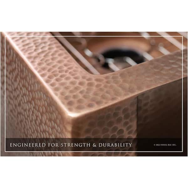 Luxury Medium Patina 12-Gauge Copper 33 in. Single Bowl Farmhouse Apron Kitchen Sink with Accs and Flat Front