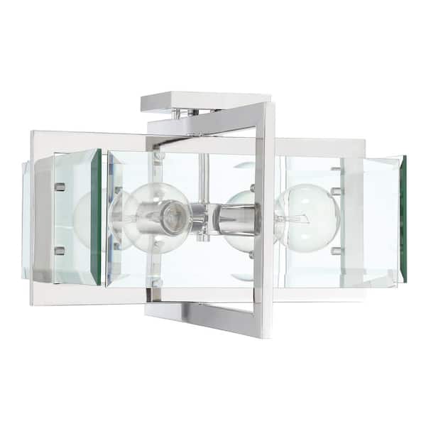 Ethan 16.5 in. 4-Light Polished Nickel Semi Flush Mount Ceiling Light with Clear Beveled Glass Shade