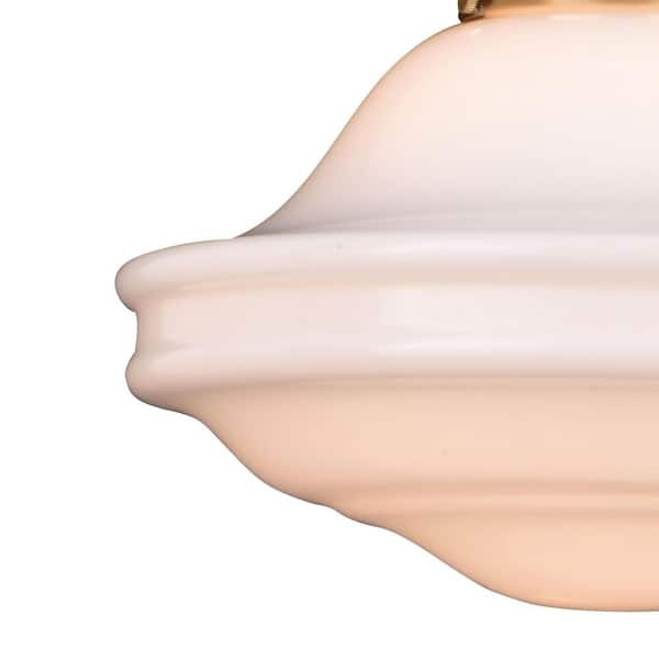 Huntley 1-Light Natural Brass Farmhouse Schoolhouse Pendant White Glass