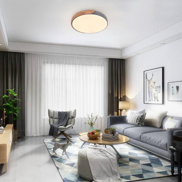 19.68 in. 1-Light Grey LED Flush Mount Ceiling Light with Acrylic Shade