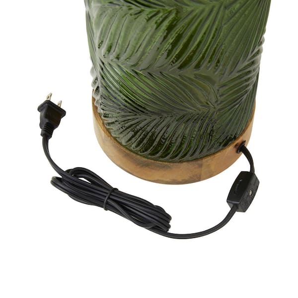Zooey 26 in. Green Glass and Brown Wood Table Lamp