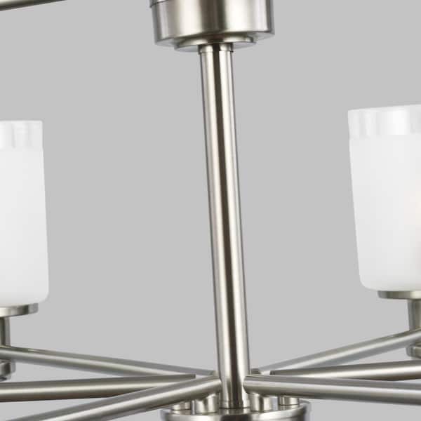 Norwood 12-Light Brushed Nickel Modern Transitional Hanging Chandelier with Clear Highlighted Satin Etched Glass Shades