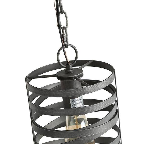 Brushed Gray Modern 1-Light Pendant Drum Cage Kitchen Island High Ceiling Light