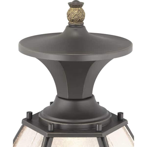 River Place Collection 1-Light Antique Bronze Clear Seeded Glass New Traditional Outdoor Post Lantern Light