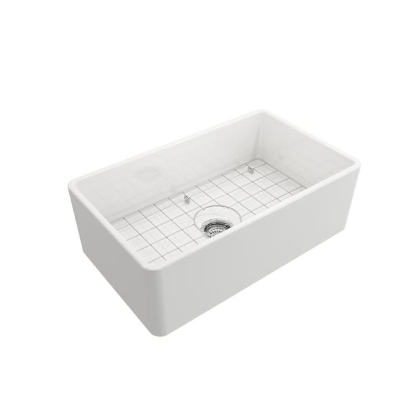 Farmhouse Apron-Front Fireclay 30 in. Single Bowl Kitchen Sink in White with Bottom Grid