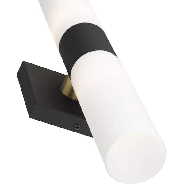 Aspen 2 Light Textured Black ADA Wall Sconce with Hand Blown Satin Opal White Twist Lock Glass