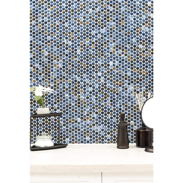 Penny Round Azul 12 in. x 13 in. x 6 mm Porcelain Mesh-Mounted Mosaic Tile (14.36 sq. ft. / case)