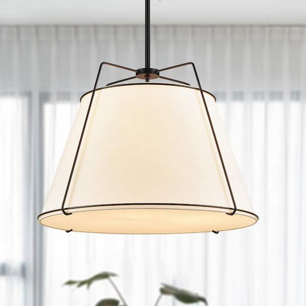 Lise 22 in. 3-Light Black Chandelier with Fabric Shade