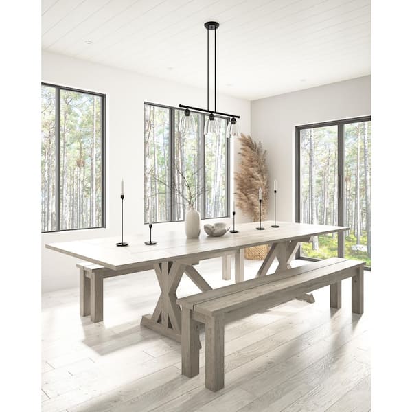 30 in. 3-Light Black Kitchen Island Linear Pendant Light Metal Farmhouse Chandeliers with Glass Shade