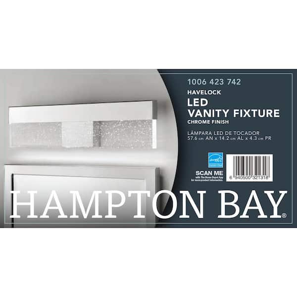Havelock 22.7 in. 1-Light Chrome Integrated LED Bathroom Vanity Light Bar with Clear Seedy Glass